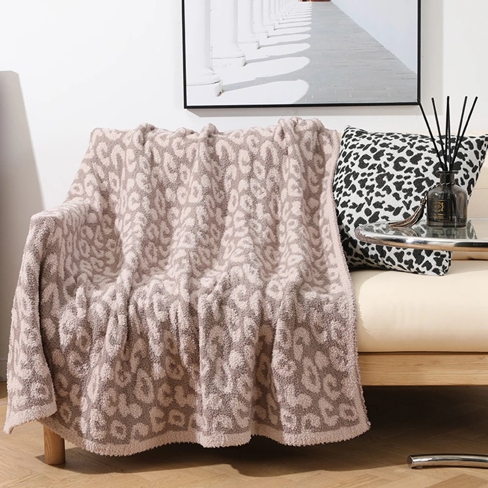 Многофункциональное вязаное одеяло с леопардовым принтом жаккардовое для