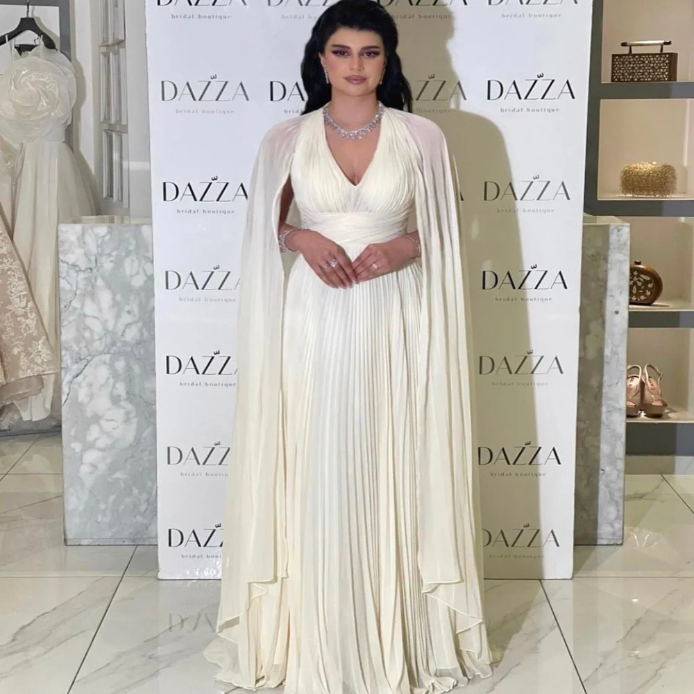 

FLORINE TULIRAIN Satin Summer A-Line Floor-Length Evening Dress Elegant V-Neck White Pleat Prom Gown For Charming Women 2023