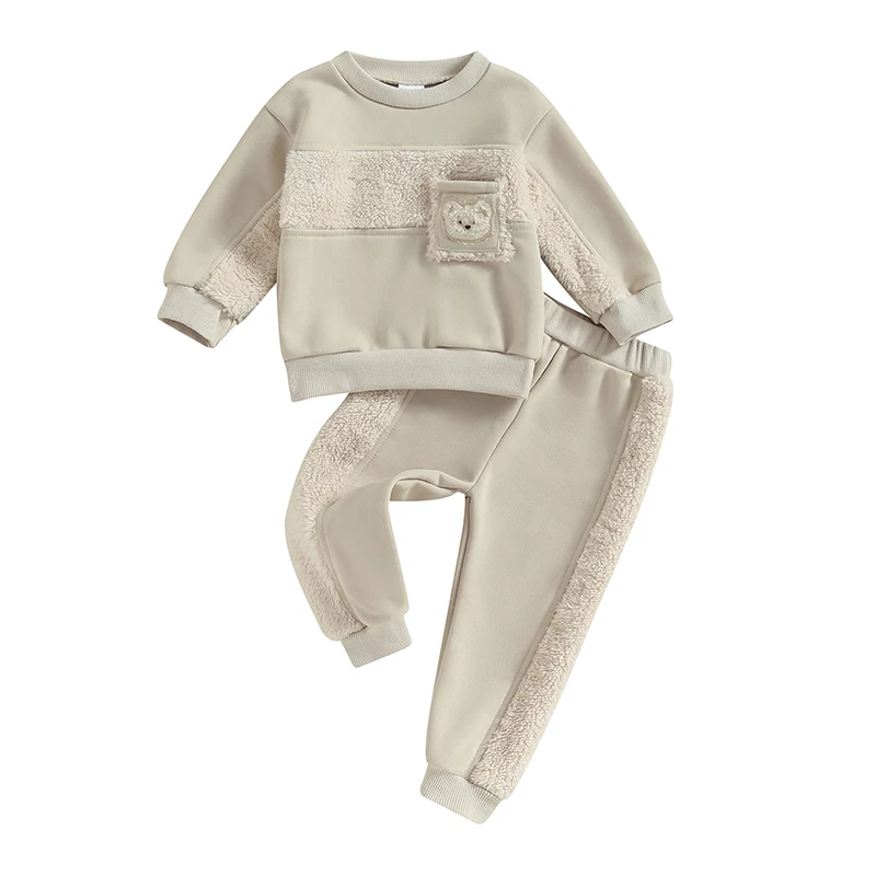 

Baby 2Pcs Fall Outfits Long Sleeve Bear Embroidery Sweatshirt and Pants Set Infant Warm Clothes