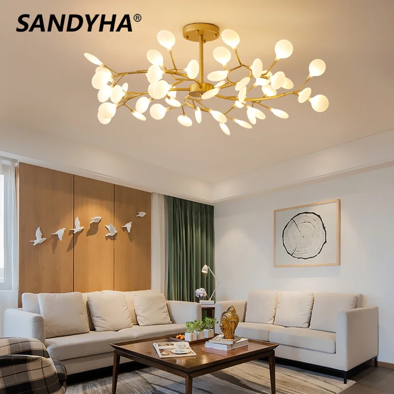 

SANDYHA Creative Firefly Design Chandelier Modern Personality Branch Pendent Lamp Living Bedroom Dining Hotel Decorative Lights