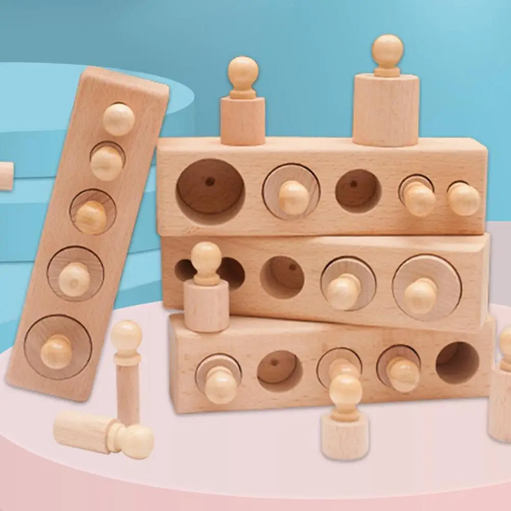 

Детские развивающие деревянные игрушки Kidsfun по методике Монтессори, Набор цветных блоков цилиндров для детей, развивающая игрушка для ранн...