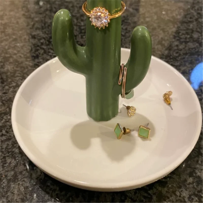 Cactus/Aloe Shape Ring Holder Dish Ceramic Succulent for Jewelry Organizer Display Home Decor Festival Gifts for Mom Wife Girls