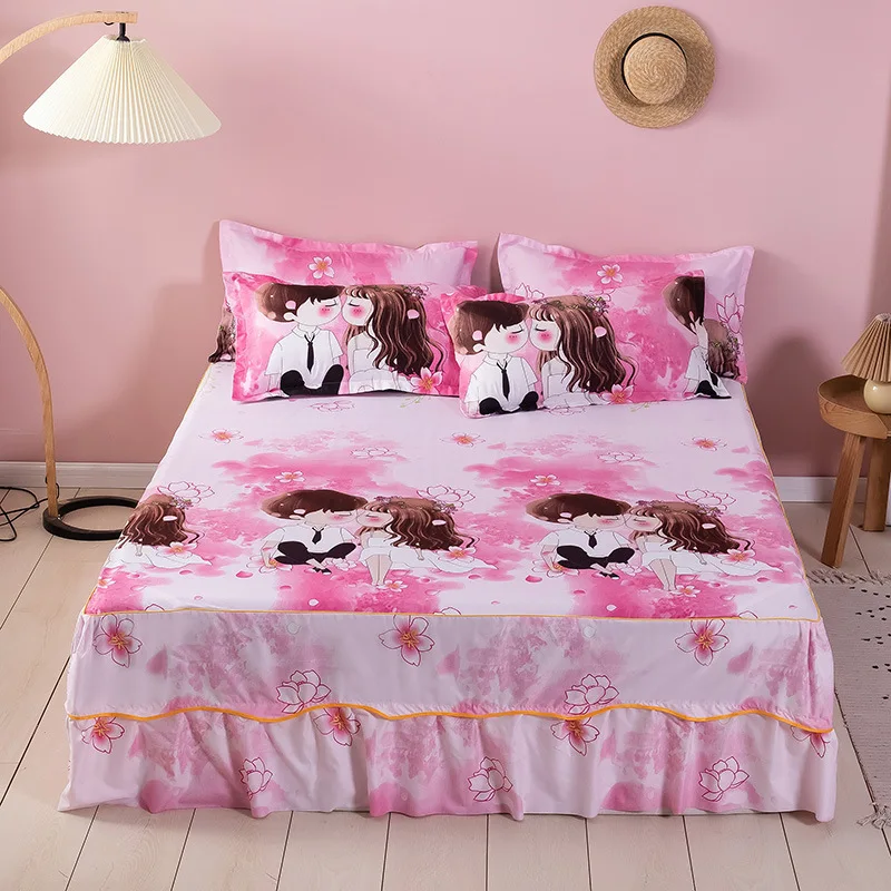 

Floral Plants Printed Bed Polyester Skirt Bed Mattress Cover Queen/ King Size 1.2/1.5/1.8/2.0CM Summer Dustproof Bed Decorations