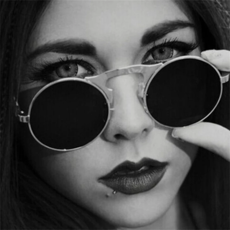 

2022 Vintage estilo punk óculos de sol masculino retro redondo metal quadro feminino óculos de sol moda gafas sol mujer uv400
