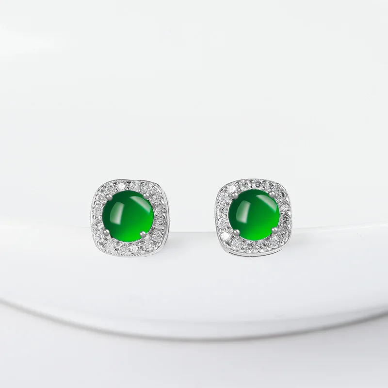 

Burmese Jade Earrings 925 Silver Women Green Charms Jewelry Emerald Stone Amulet Ear Studs Gemstones Natural Accessories Charm