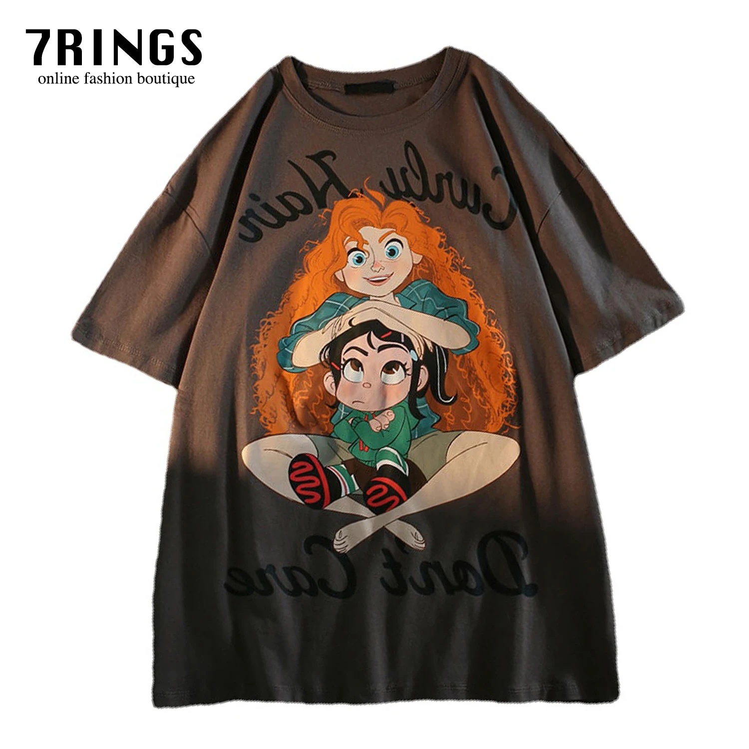 

7rings Summer Cartoon Print T-shirt 100% Cotton Tees for Women Men Unisex Cute T-shirts Casual Style Trendy