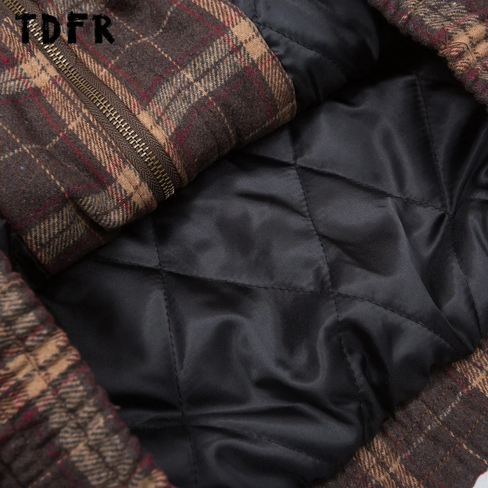 Retro Plaid Padded Jacket Mens Letter Embroidery Winter Thick Streetwear Spliced Lapel Pocket Long Sleeve Quilted Men