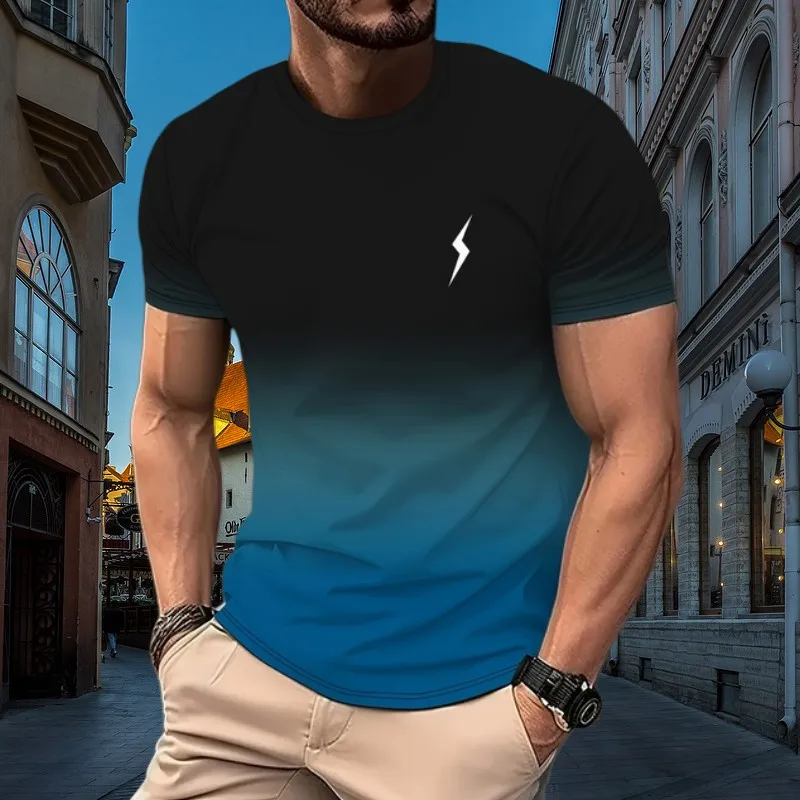 Новая летняя мужская футболка с постепенным цветным буквенным принтом