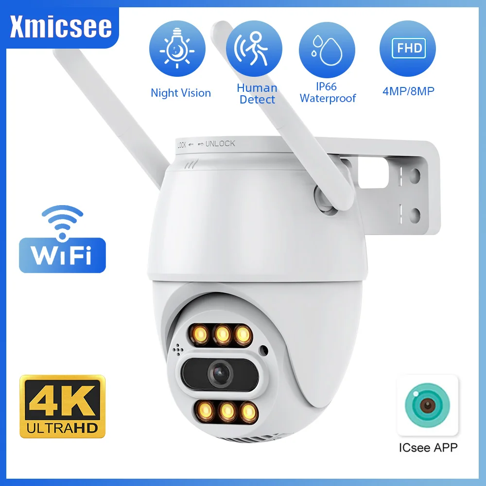 

8MP 4K 4MP 2K PTZ IP Camera Outdoor Wireless Dome WIFI Surveillance Camera AI Humanoid Detection CCTV Security Camera IP66 ICsee