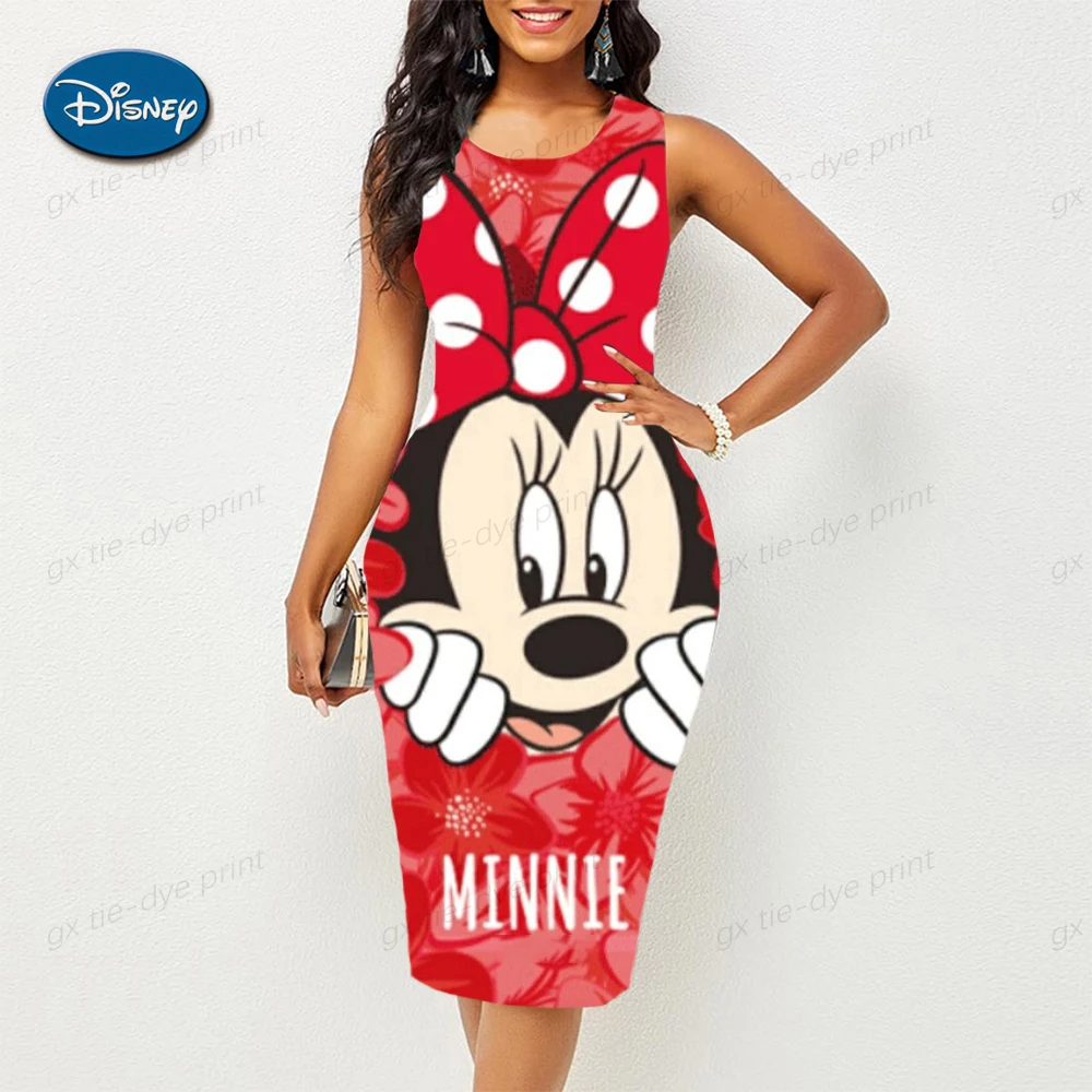 Sleeveless Tank Pencil Dress Women Disney Mickey Mouse Print Summer Dress Pullover Bodycon Knee-length Dress Vintage