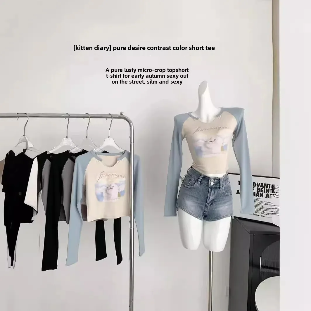 Новинка 2024 женская футболка с длинным рукавом и изображением кота базовый слой