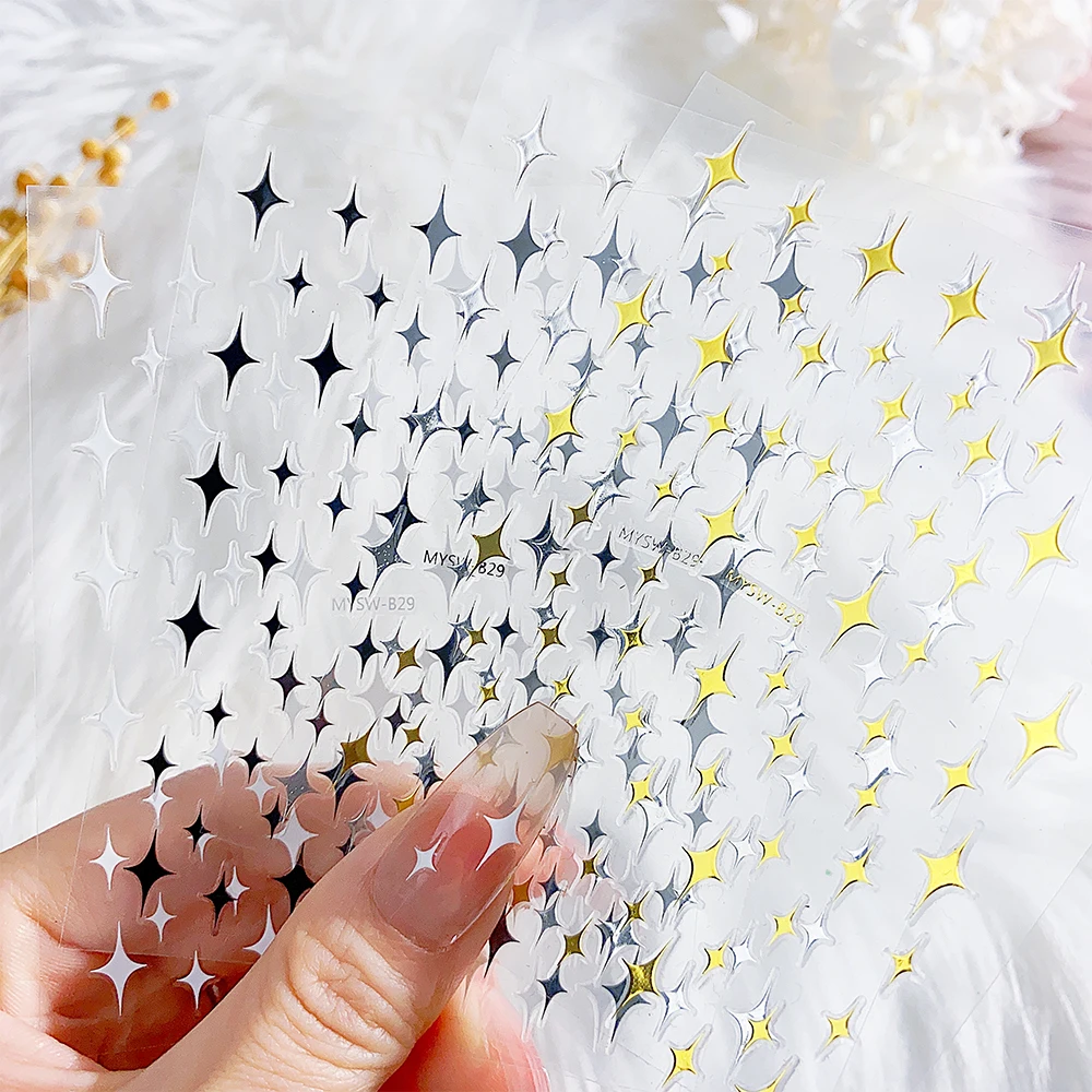 1 шт. Лазерная звезда клейкая наклейка для ногтей 3D украшение Золотой Серебряный