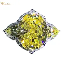 Wong Rain 925 Sterling Silver 5 CT Oval Cut High Carbon Diamonds Gemstone Engagement Wedding 18K Gold Plated Rings Fine Jewelry