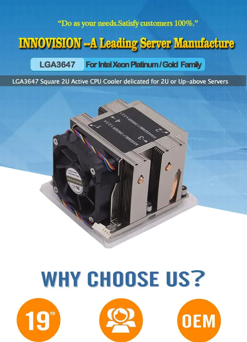 Высокопроизводительный радиатор LGA3647 квадратное гнездо Active CPU Cooler для 2U сервера и
