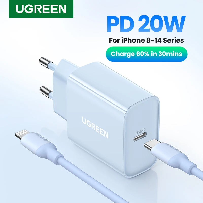 

UGREEN Blue 20 Вт PD зарядное устройство для iPhone 14 13 12 быстрое USB C зарядное устройство для iPad Xiaomi Huawei мобильный телефон зарядное устройство