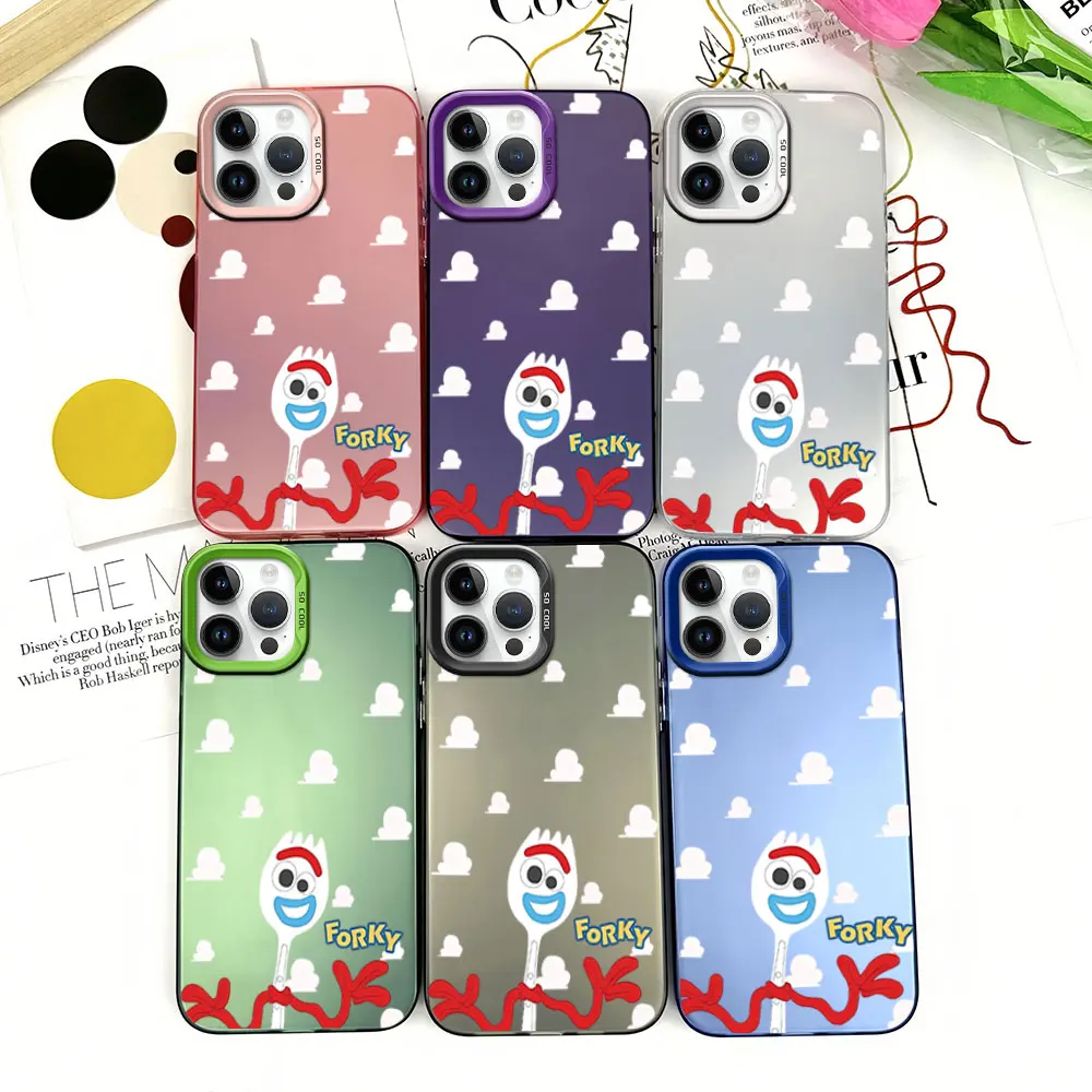 MINISO Toy Story Forky Phone Case for iPhone 12 11 13 14 15 16 Pro Plus IMD Plating Cover