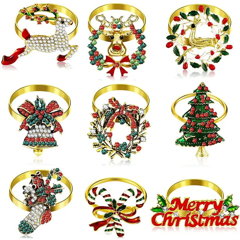 

9 Pieces Christmas Napkin Rings Set Metal Christmas Napkin Holder Christmas Tree Napkin Ring Decor