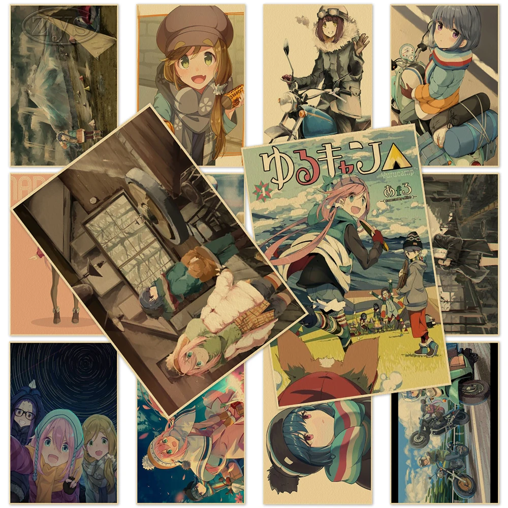 

Laid Back Camp Poster Paintings Kraft Paper Japanese Anime Wall Art Classic Prints Vintage Home Decor Birthday Present Kids Room