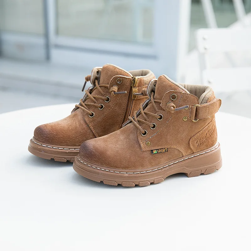 

Детские ботинки-мартинсы из натуральной кожи, на толстой плюшевой подкладке