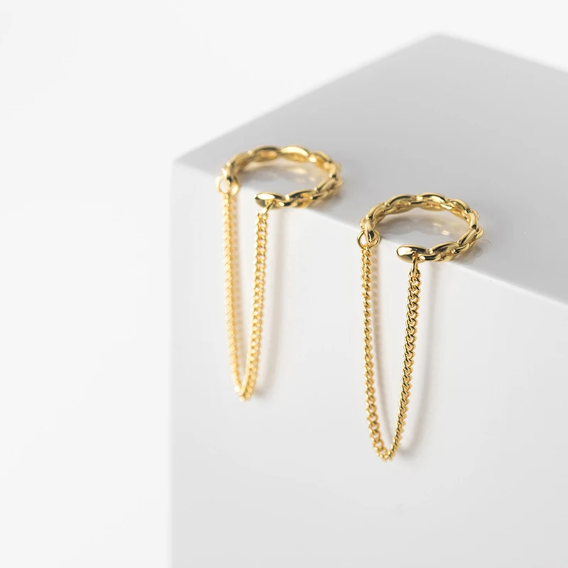 

Женские серьги-каффы из серебра 925 пробы, с цепочкой