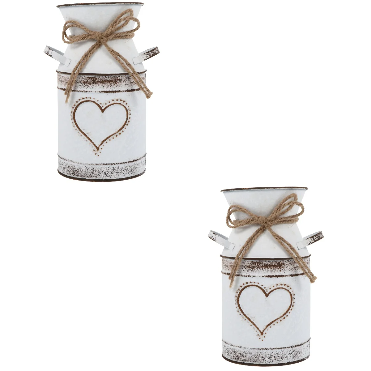 

Set 2 Jug Heart Shaped Flower Arrangement Galvanized Decor French Vases Iron Wedding