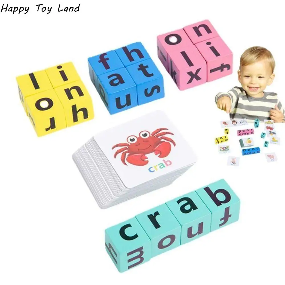 

Letter Spelling Block Flash Cards Game English Words Early Learning Educational Puzzle Game for Baby Kids Montessori Wood Toy