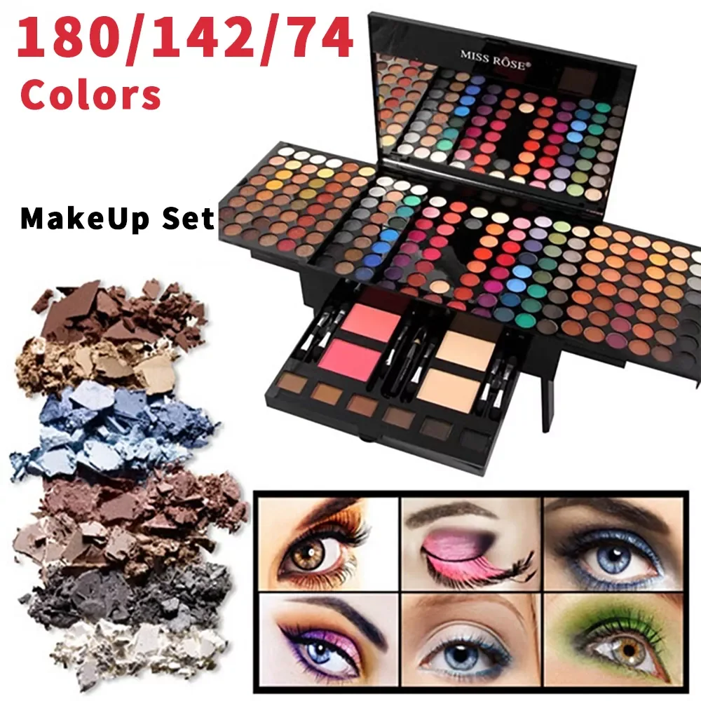 

NEW2022 142 74 Colors Makeup Set Matte Glitter Eyeshadow Pallete Professional Blush Eyebrow Powder With Brush Makeup Kit Gift 20