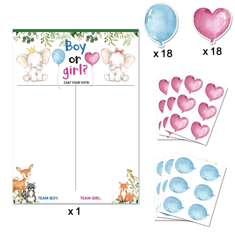 

Baby Shower Party Sticker Gender Secret Game Poster Set Balloon Heart Stickers Kit Playing Game Toy Supplies Children