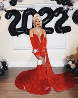 red sequin prom dresses 2022 for black girls mermaid birthday dress for women sexy sewwtheart party gown with cape abendkleider