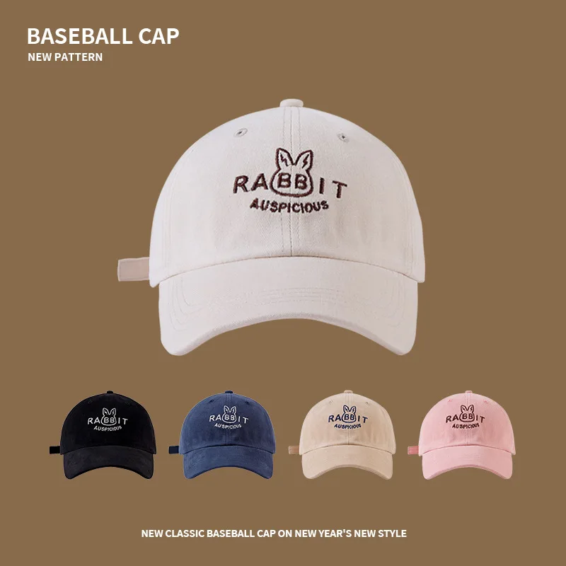 

Милая бейсболка на весну и лето, мультяшная шапка с вышивкой в виде кролика для пары, Кепка от солнца для спорта на открытом воздухе, мягкая К...