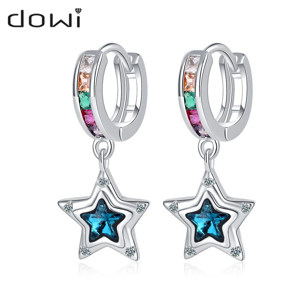 

Blue Five-Pointed Star Diamond Earrings Female Korean Style Fresh Simple Graceful and Petite Eardrops Earrings Gold Colour
