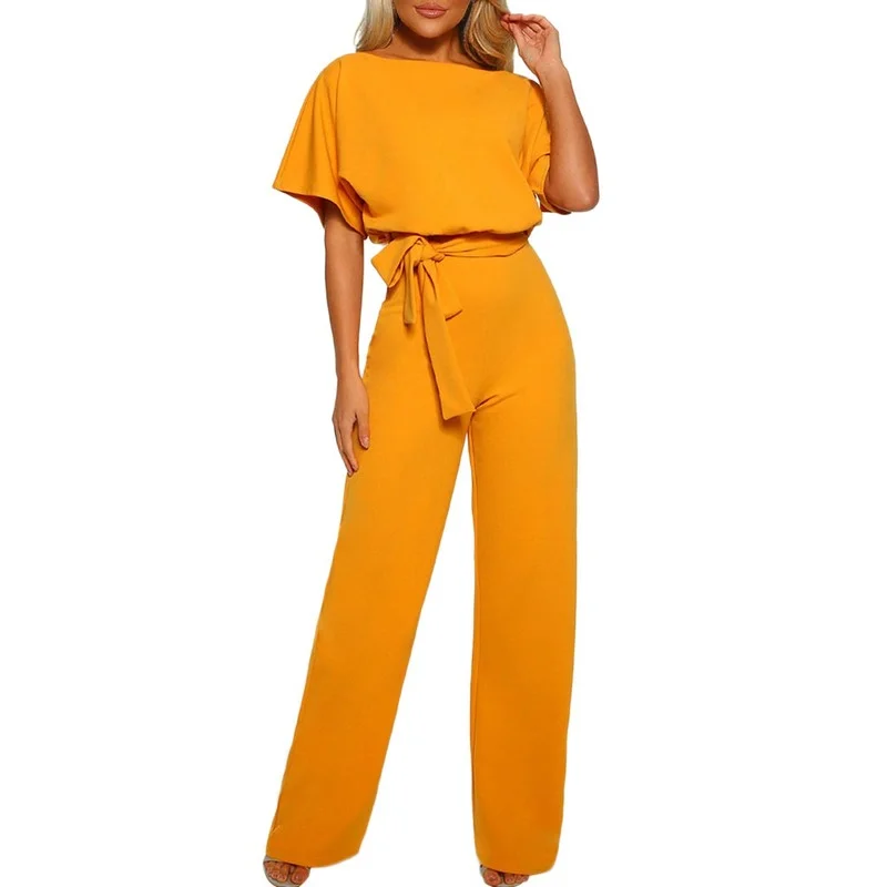 Jumpsuit Ladies Fashion Casual 2022 New Club Wear Wide Leg Buttons Wide Loose Short Sleeve Bodysuit Long Jumpsuit Women Elegant