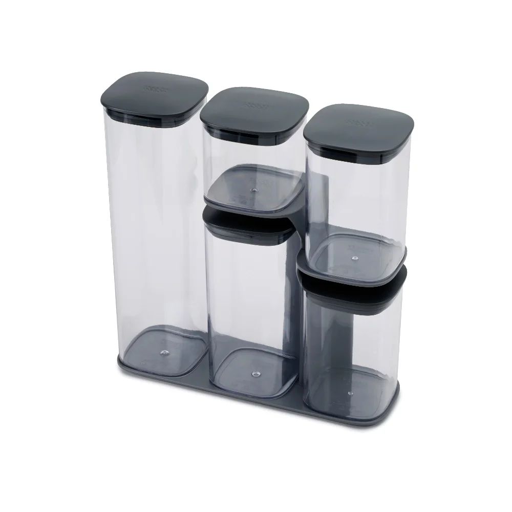 

Podium Dry Food Storage Container Set with Stand, 5-piece, Gray Kitchen Food Storage Containers Set,