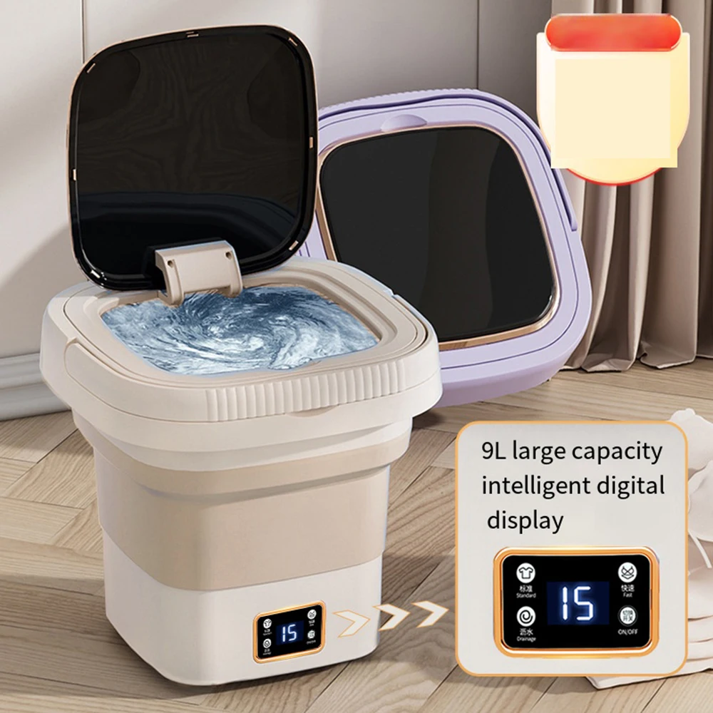 

Portable Foldable Washing Machine, 9L High Capacity Mini Washer for Socks, Baby Clothes, Towels, Delicate Items (Purple)