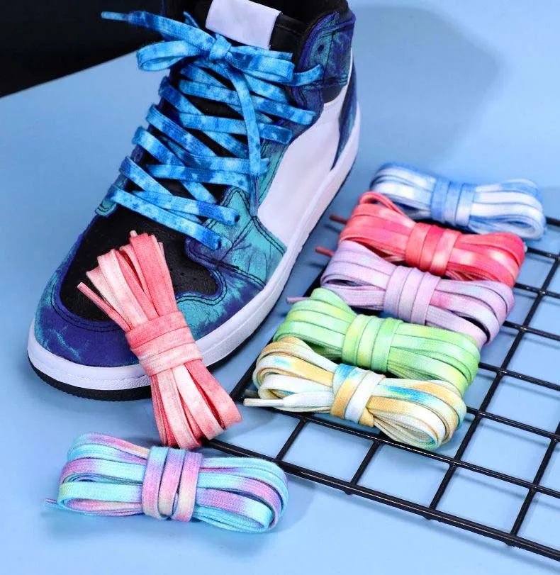 

1 пара креативных ярких плоских шнурков Tie-dye для обуви для доски, холщовые ботинки, маленькая белая обувь Aj1 Air Force One, спортивные кроссовки