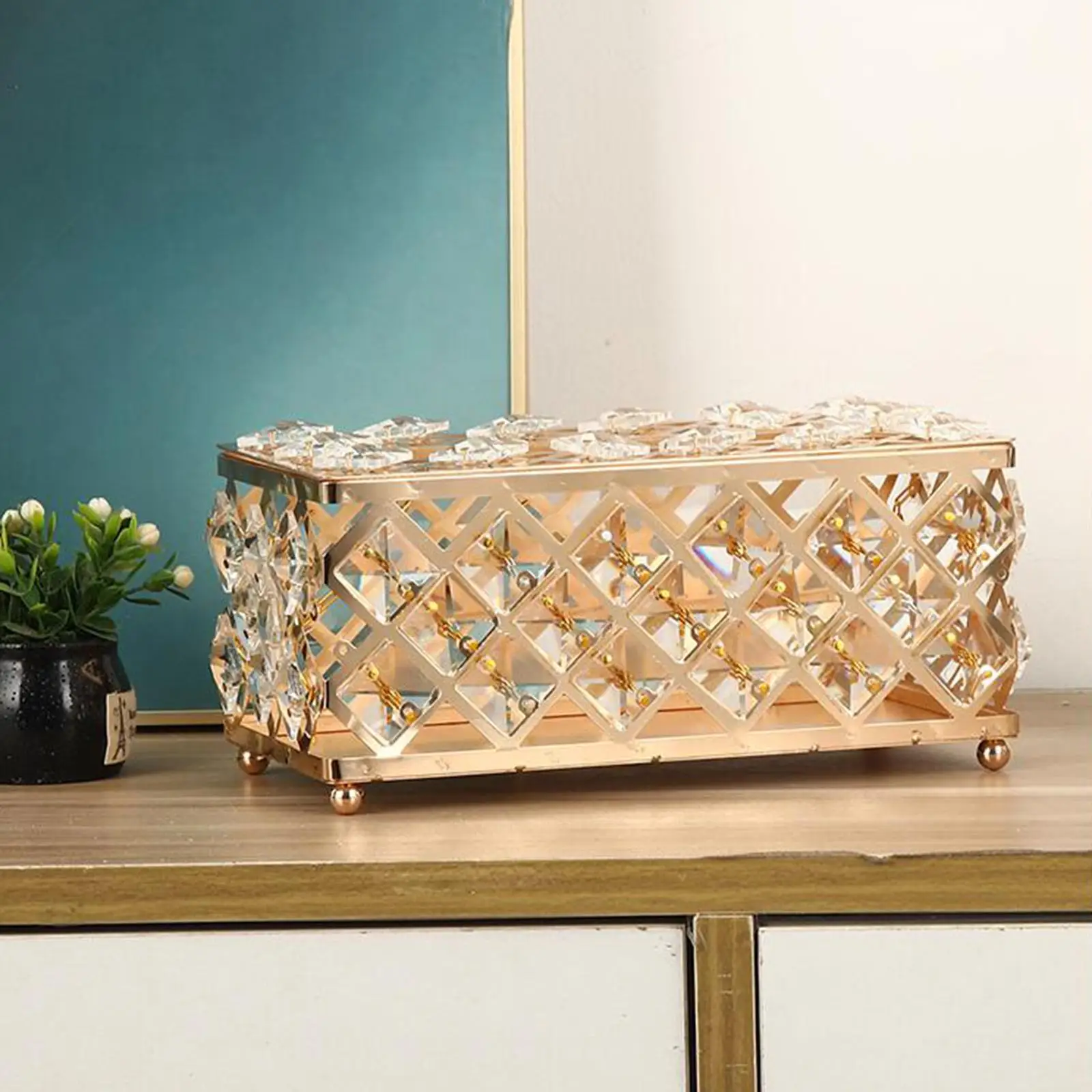 

Golden Crystal Tissue Rectangle -Decorative Tissue Tissue Holder-Crystals Napkins Container Elegant Decor