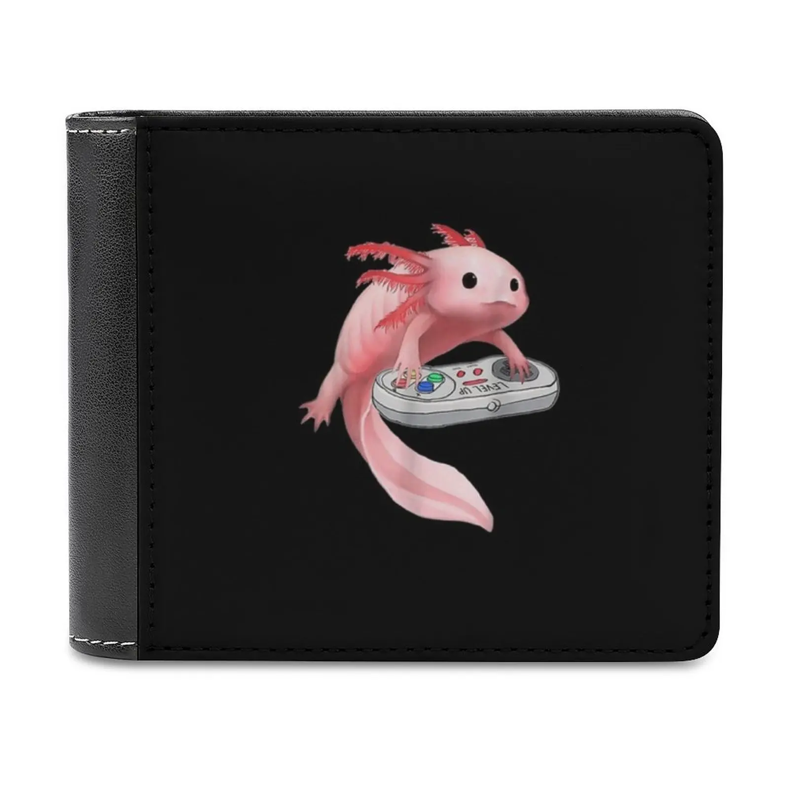 

Axolotl Fish Playing Video Game Leather Wallet Men Slim Purse Card Holder Wallets Money Bag Axolotl Fish Lizard Adorable