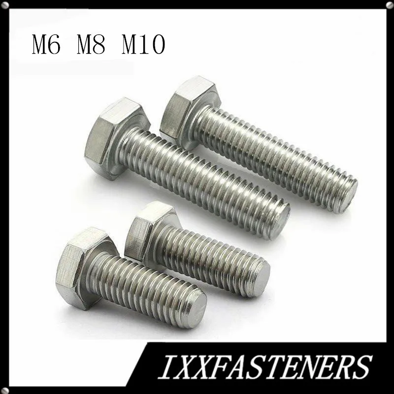 

10PCS M6 M8 M10 Stainless Steel 304 Hexagonal Screws Hex Bolt DIN933 For Electrical Machine Equipment Wheel Construction
