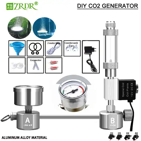 Система генератора СО2 для аквариума ZRDR, набор для самостоятельной сборки, Генератор СО2, счетчик пузырей, диффузор с соленоидным клапаном, д...