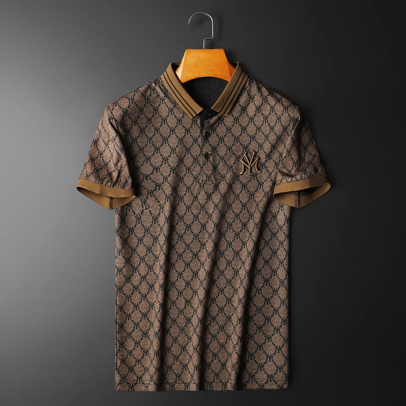 

2022 Summer New High Quality Polo Shirts Men Business Slim Fit Short Sleeve Lapel T-shirt Retro Plaid Casual Top Plus Size 5XL-M