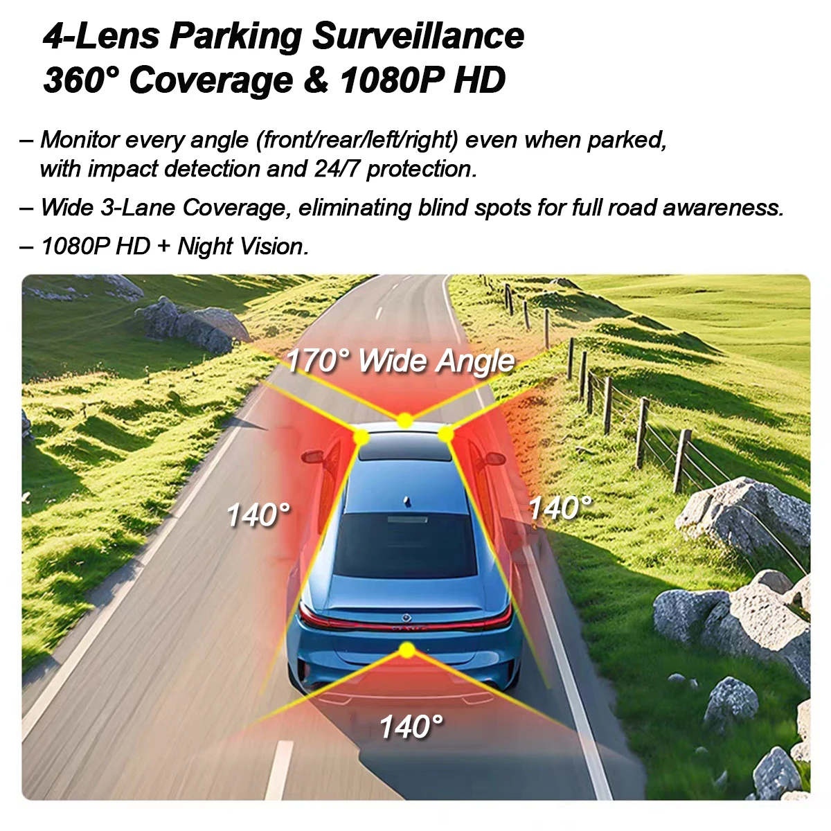 Фото Автомобильный видеорегистратор DashCam, видеорегистратор, 4 канала, 360 °   WIFI Передняя внутренняя вращающаяся камера заднего вида 24-часовой парковочный монитор Видеорегистратор автомобиля №4