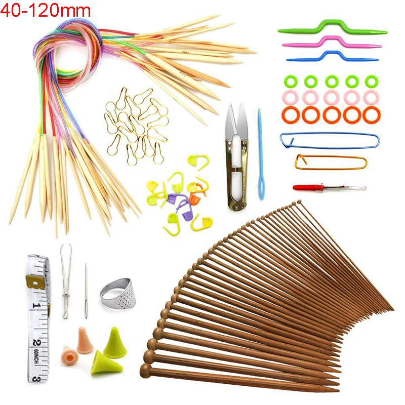 

18pcs 40-120cm Sweater Knitting Needles Plane Sewing Bamboo Circular Crochet Knitting Weaving Needlework Diy Knitted Tool Set