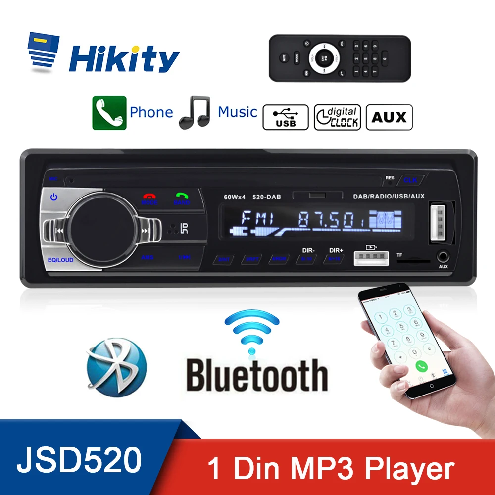 Hikity JSD-520 1 Din BT автомобильное радио стерео FM Aux-вход приемник 12 В In-dash One dDin