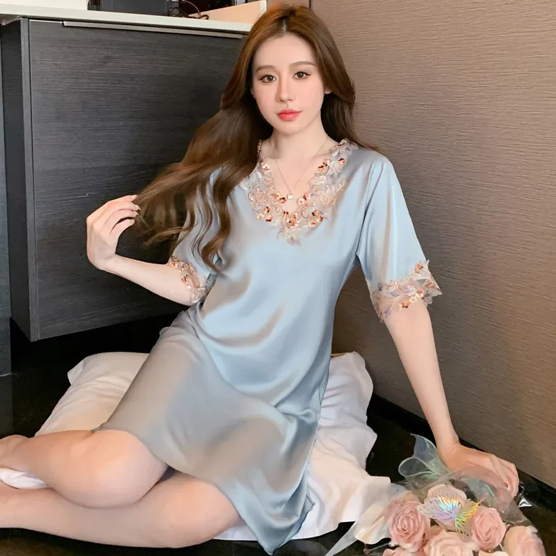 Jxgarb Новое поступление 2023 летняя женская атласная ночная рубашка с коротким