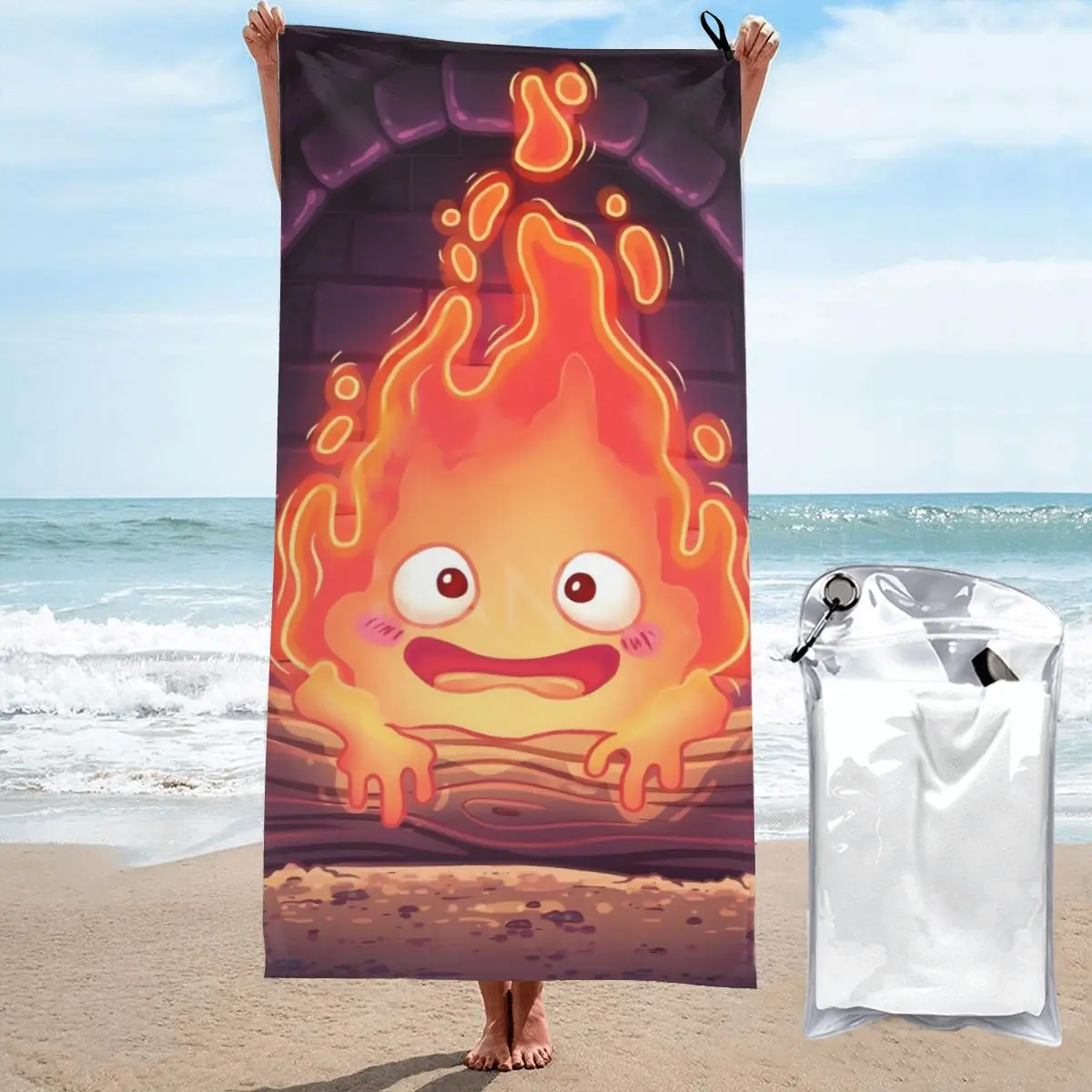 Банное полотенце из микрофибры с принтом пламени и калории быстросохнущее