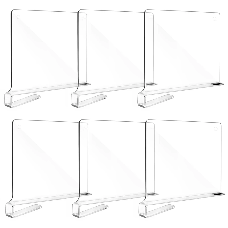 

6Pcs Clear Acrylic Shelf Dividers For Organization Closets Shelf And Closet Separator For Bedroom Office Shelves