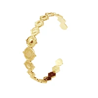 koaem retro c shape adjustable bracelet 18k gold plated jewelry coin pattern vintage stainless steel bangles yyb0015