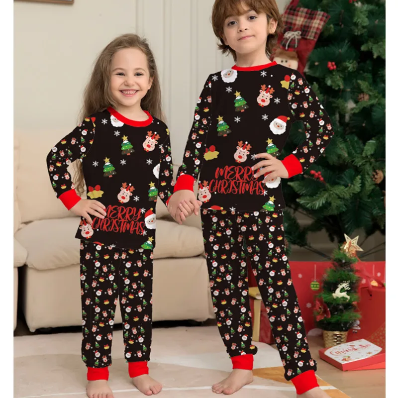 2022 New Christmas Pajamas For Family Clothing Set Parent-Child Suit Santa Claus Full Floral Print Long Sleeve Homewear 