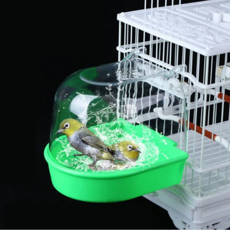 

Pet Birds Parrot Hanging Bath Shower Bathtub Accessories Bird Feeder Box Supplies Canary Parakeet Pets Toys New Plastic Simple
