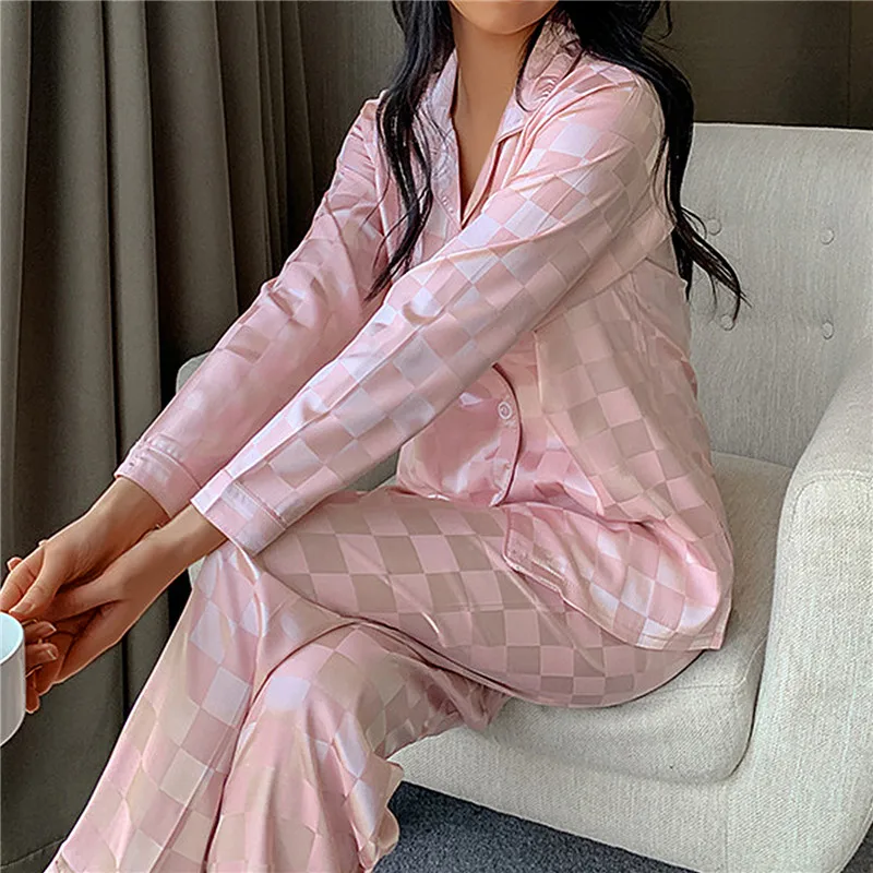 Pajamas Sets High-quality Light Luxury Silk Women's Pajama Spring Autumn Long-sleeve Cardigan Set Fashion Ice Silk Home Clothing